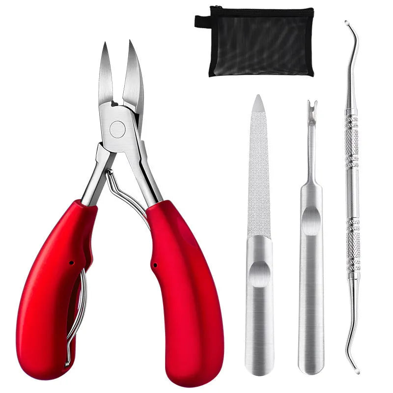 Stainless steel nail clippers set with ABS handles in multiple colours including red and black olecranon dead skin scissors