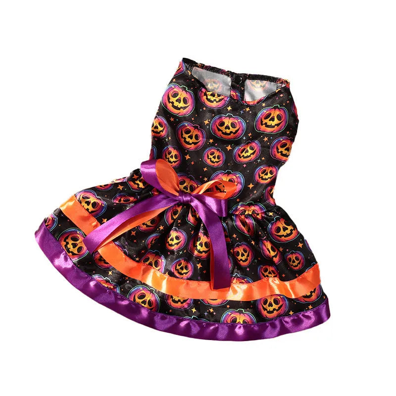 Halloween pet skirt for dogs with colourful pumpkin pattern and double-layer construction