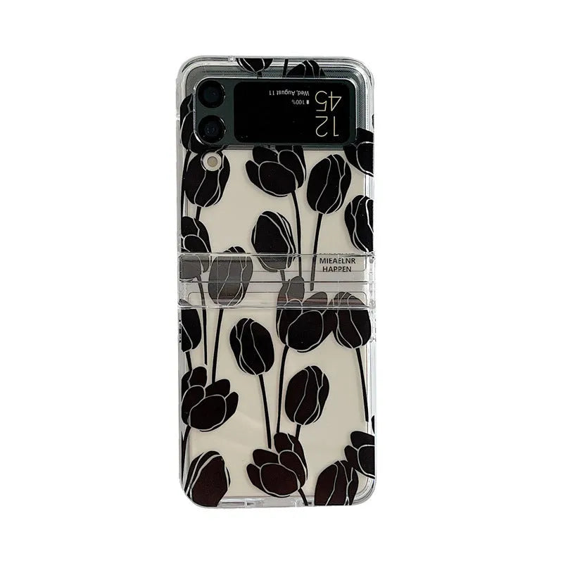 Floral folding phone case for Samsung Z Flip with daisy pattern on PC material