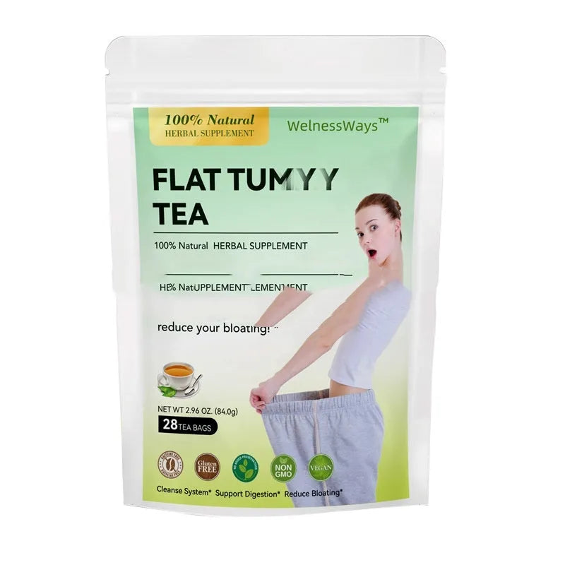 Single tea bag from a 28-day herbal slimming tea programme for women, showing one of thirteen variety options.