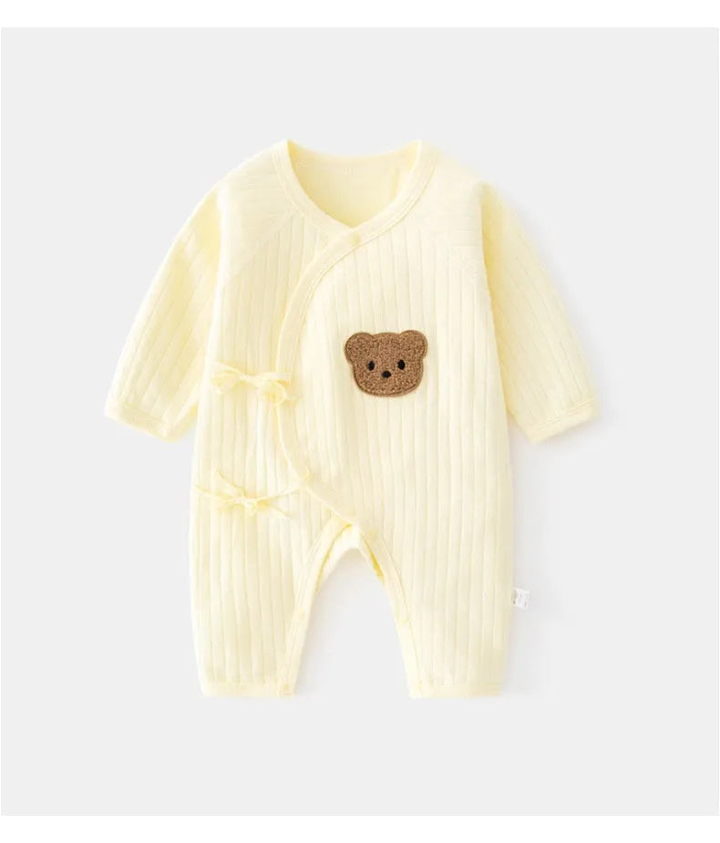 Cotton newborn jumpsuit long sleeve casual baby clothes white jacquard teddy bear strap