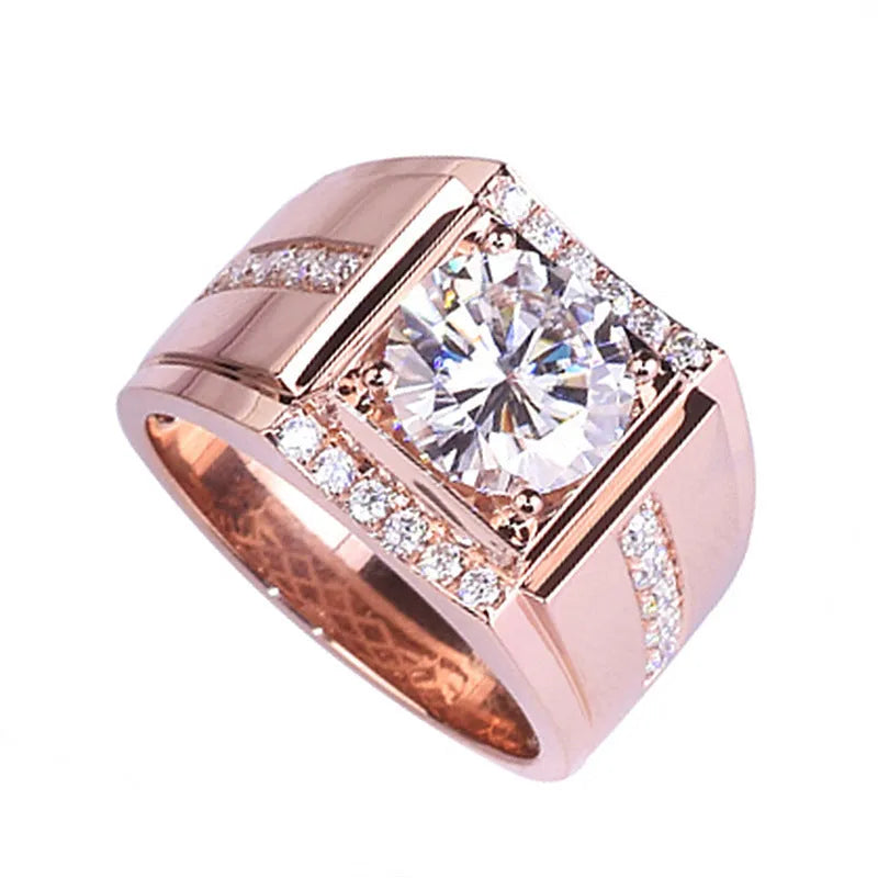 Men's adjustable geometric diamond ring with imitation moissanite in rose gold, gold, or platinum colour