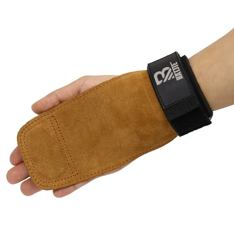 Brown fitness wrist protector with grip strength bands for pull-up training