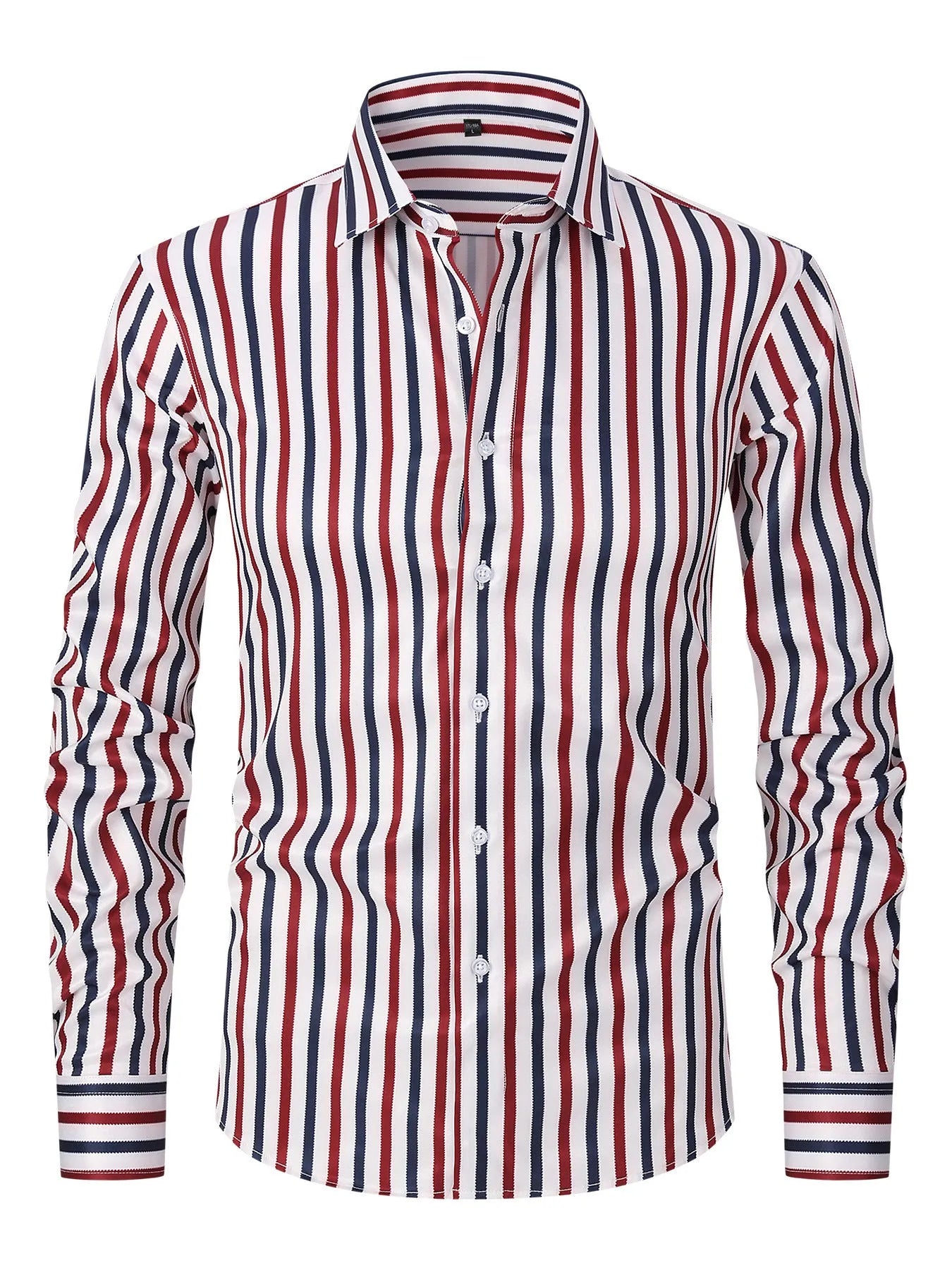 Men's striped long sleeve business shirt in polyester blend fabric with slim fit cardigan styling