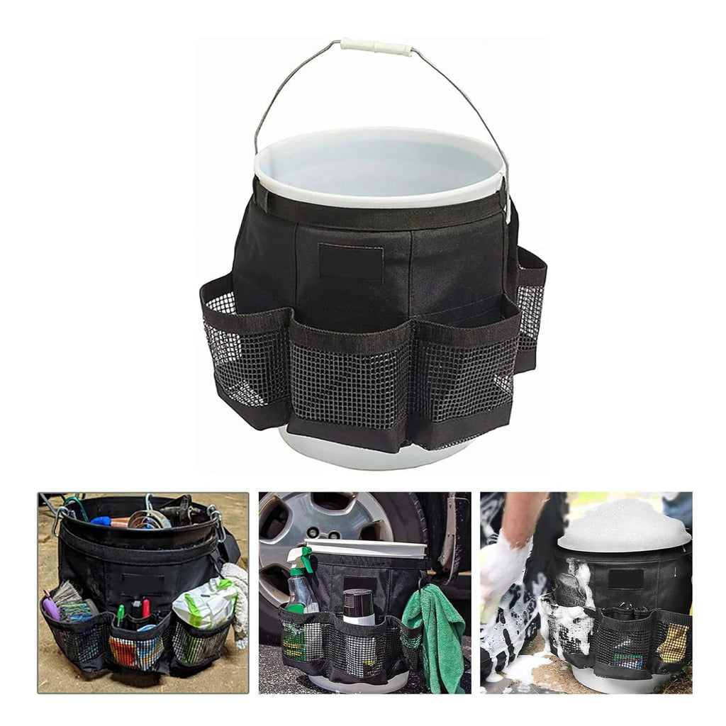 Black cylindrical polyester storage bag for 5-gallon barrels with carrying handles