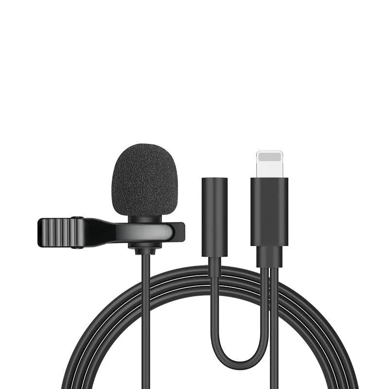 Wired lavalier microphone with clip and in-ear headphones for iPhone recording
