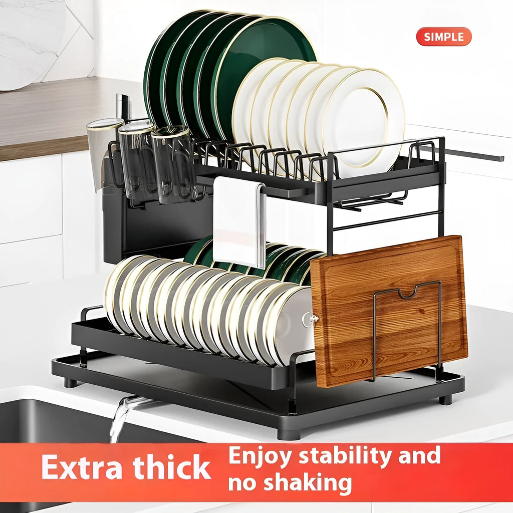 White double-layer kitchen storage rack with removable draining feature