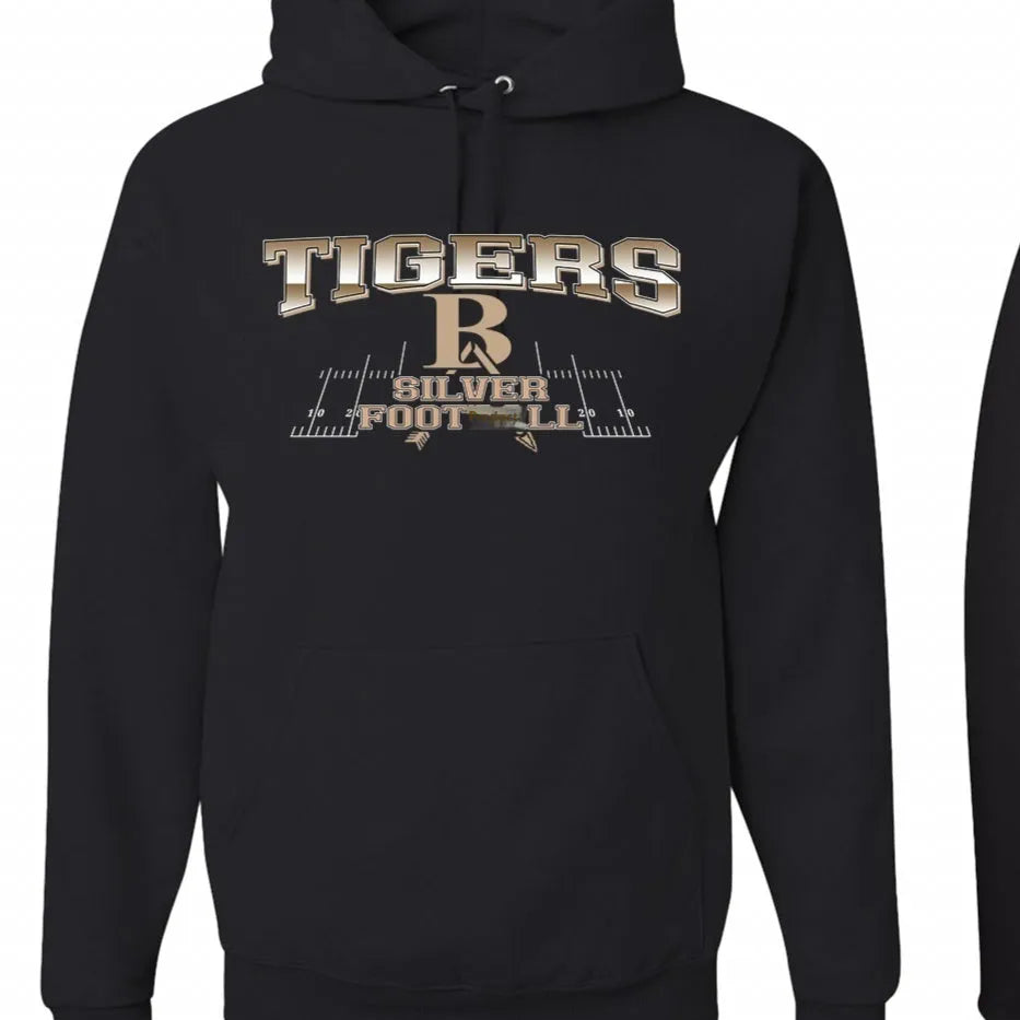 Black European size drop-shoulder sleeve pullover hoodie on a hanger