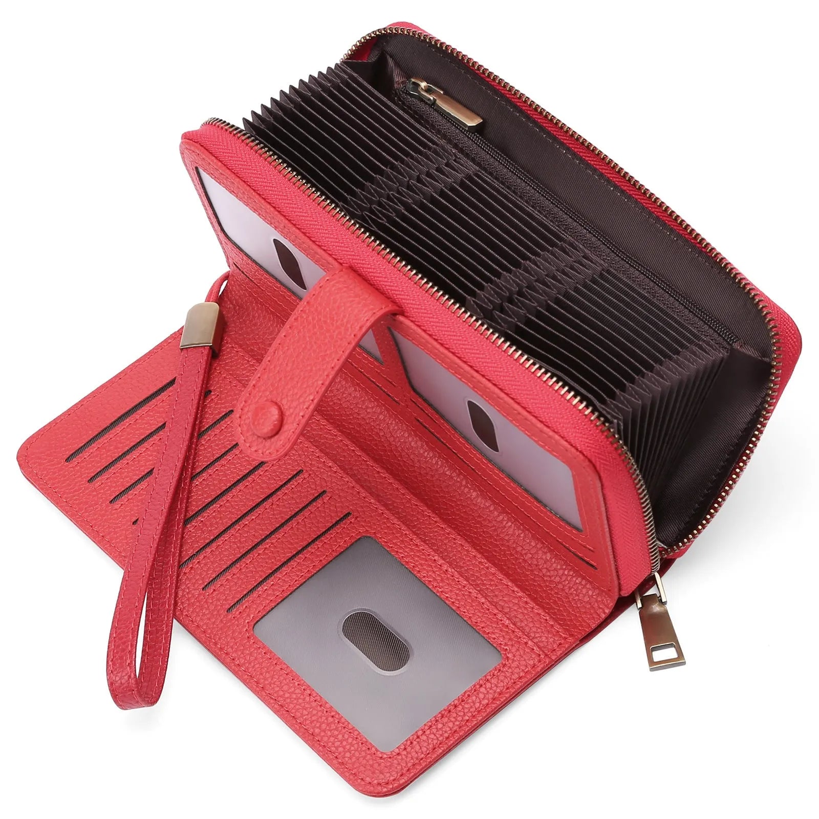 Expanding card holder women's long wallet passport bag in PU synthetic leather with anti-theft swiping
