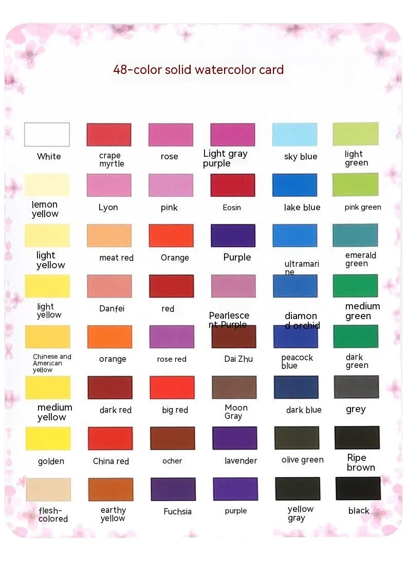 48 colour solid watercolour paint set in artist box for gouache techniques