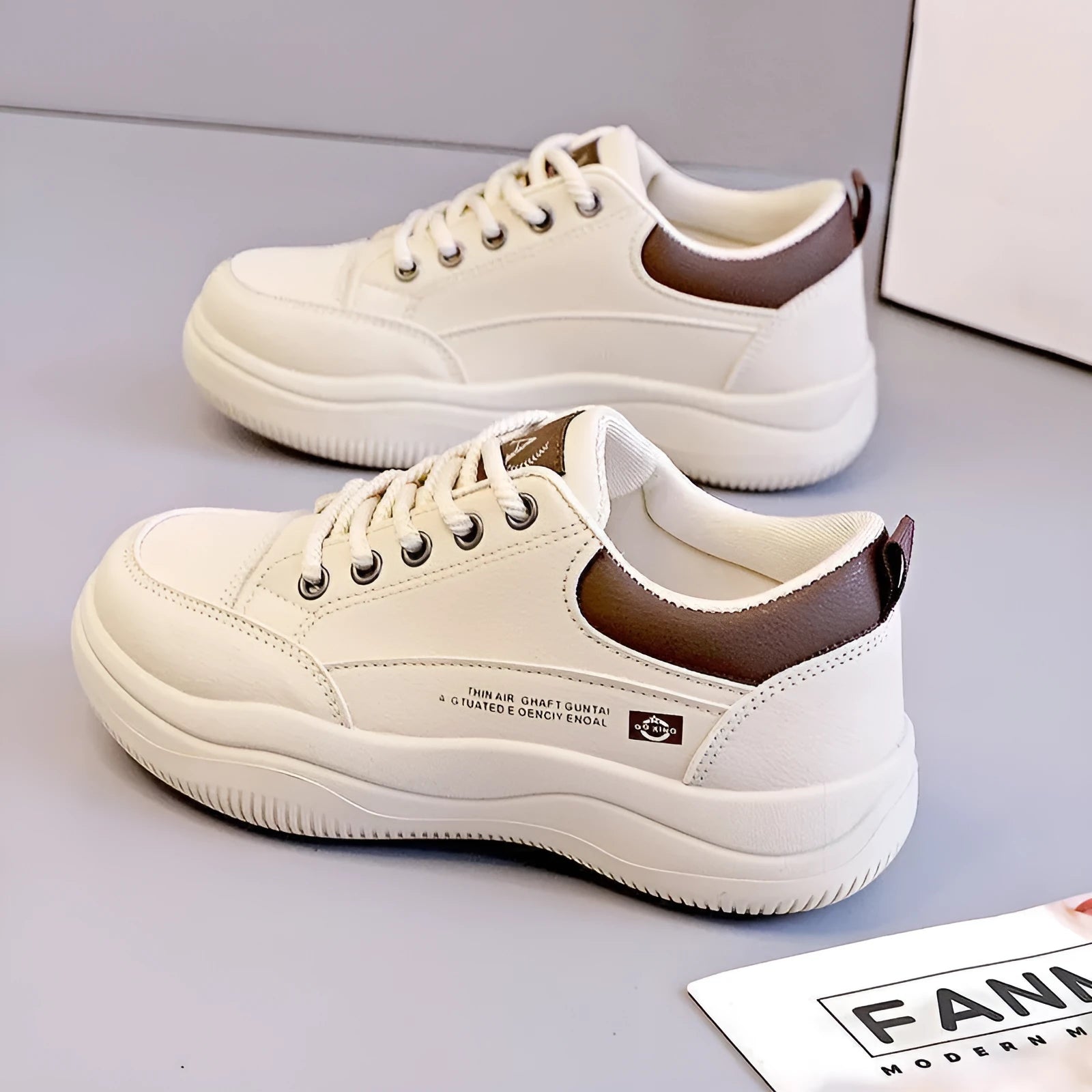 Women's Korean-style white synthetic leather casual shoes with cross straps and round toe