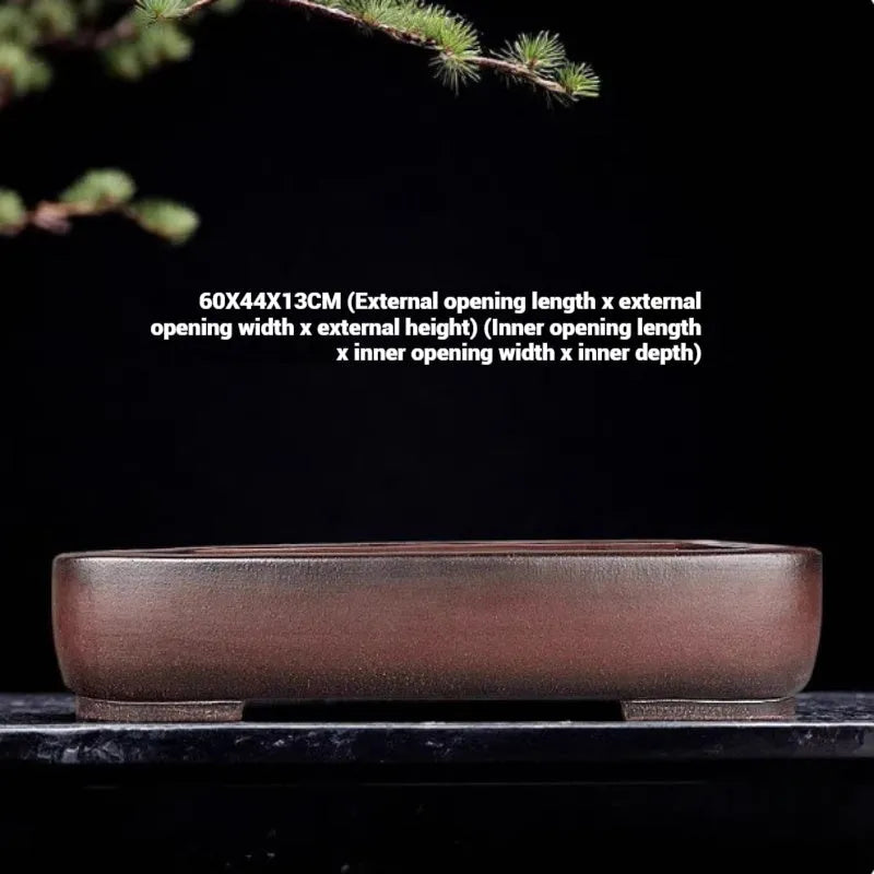 Handmade rectangular antique purple clay flower pot for plant display