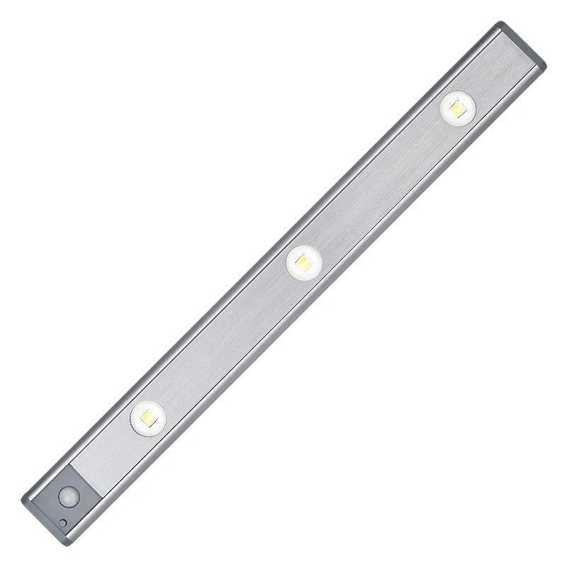 Rechargeable motion sensor lamp with aluminium body and magnetic mount for under-cabinet use, three colour temperature LED