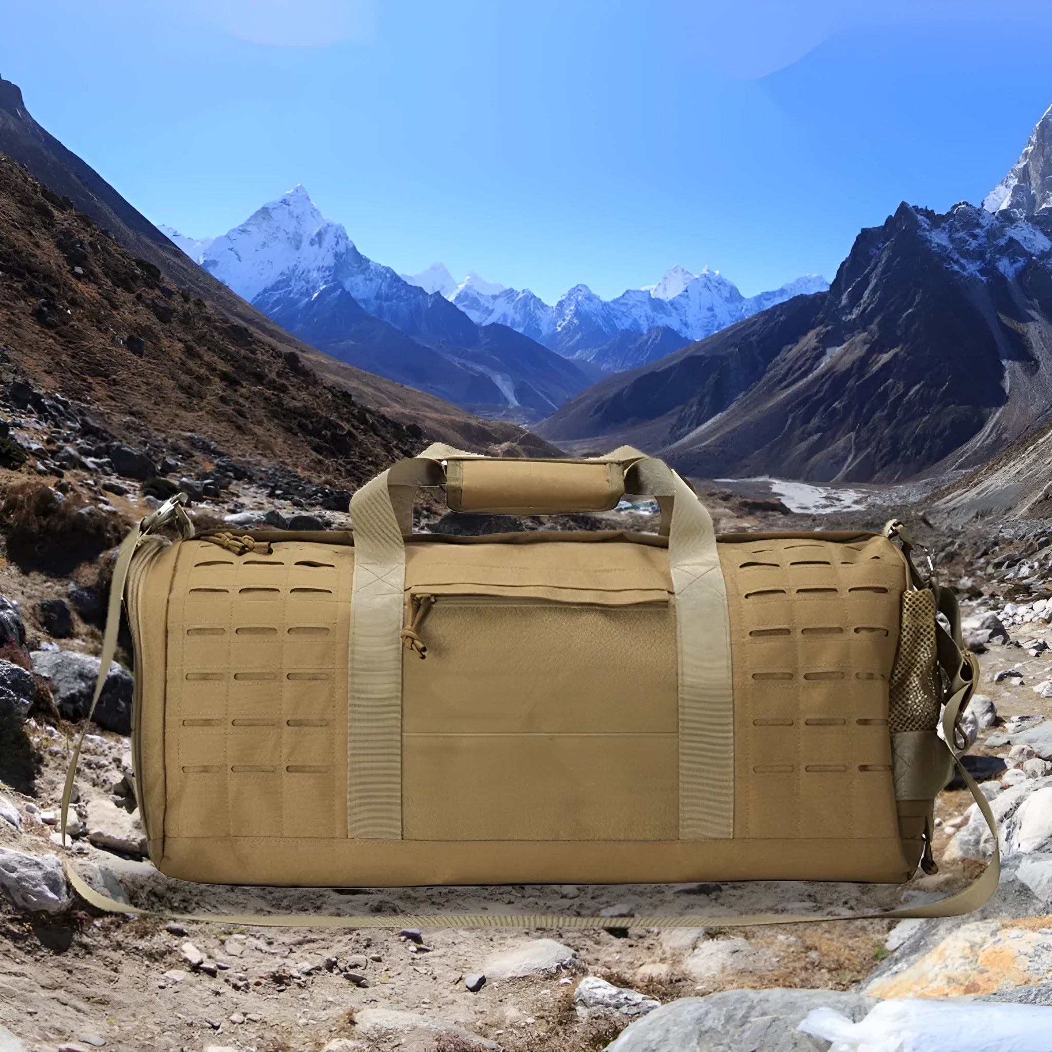 Men's Oxford cloth sports fitness handbag in Army Green colour showing 56x26x25cm dimensions
