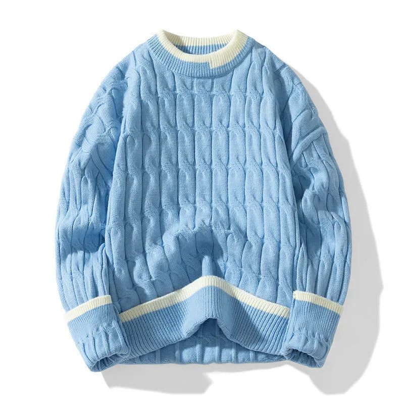 Men's loose fit two-piece modal acrylic sweater set in light blue colour