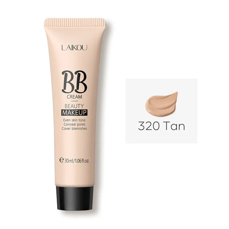 Natural Makeup BB Cream 30ml tube with nine shade swatches from Ivory White to Brown