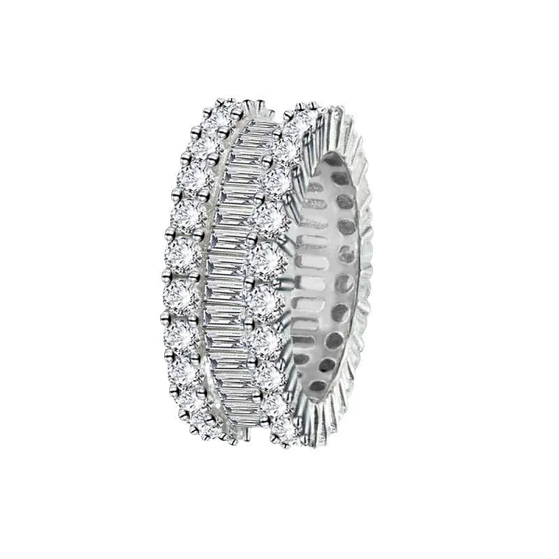 Ladies copper geometric ring with inlaid zircon stones, row drilling detail, light luxury style, size options shown