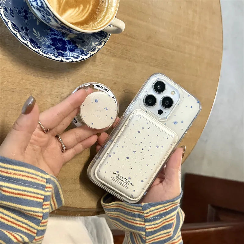 Beige background blue splash ink magnetic TPU phone case for Apple iPhone 12-15 series back cover