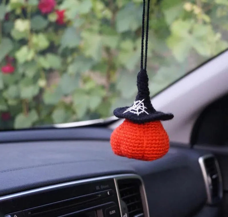 Hand-woven polyester car hanging ornament in cartoon character design