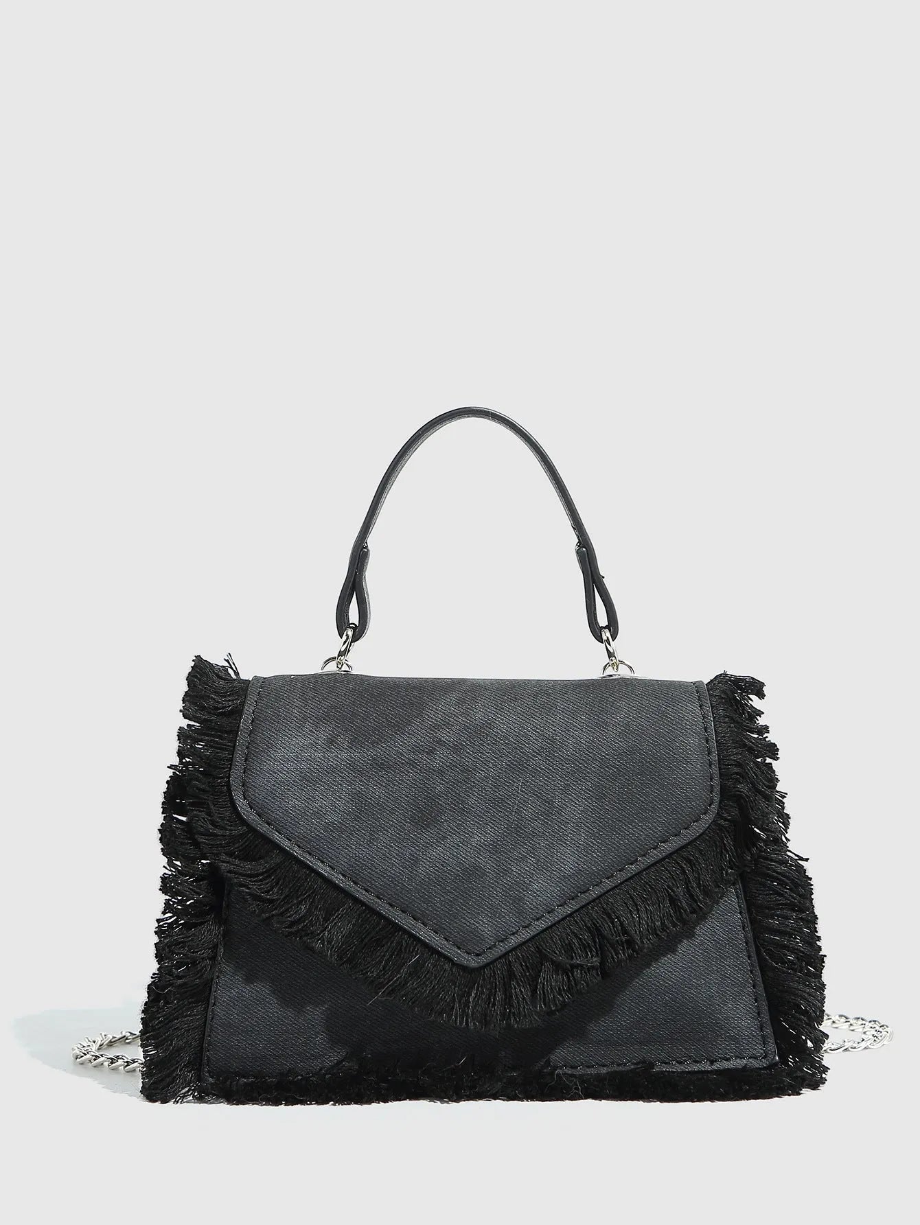 Retro tassel bag mini crossbody bag in denim blue colour, PU material, with tassel detail and crossbody strap.