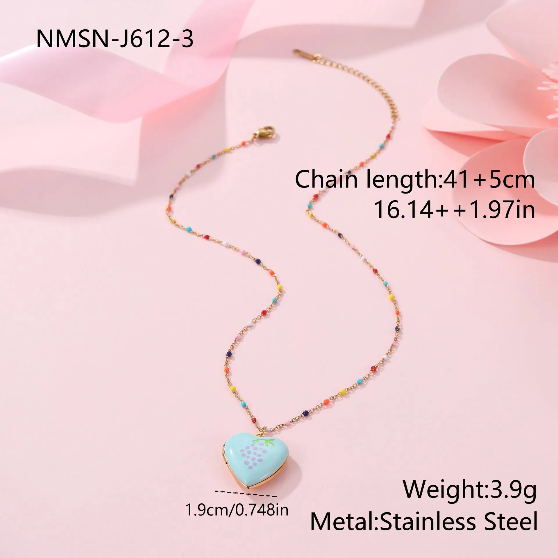 Stainless steel fruit pendant necklace with 18K gold plating and adjustable 41-50cm chain