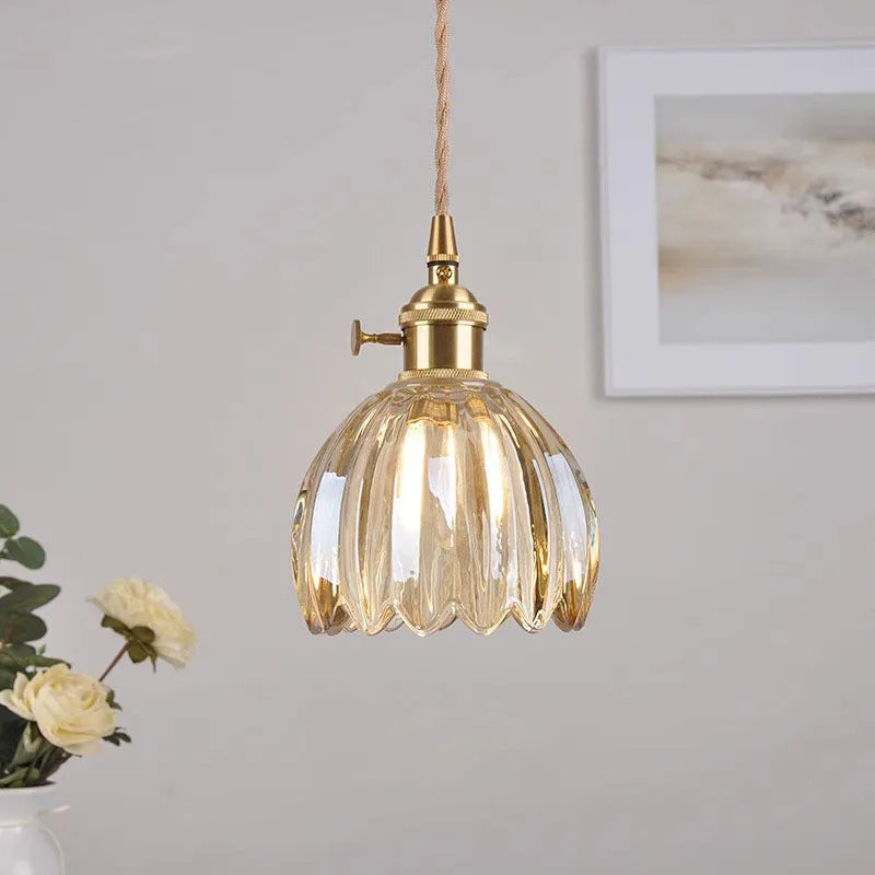 Nordic vintage style glass flower chandelier ceiling light with coloured shades
