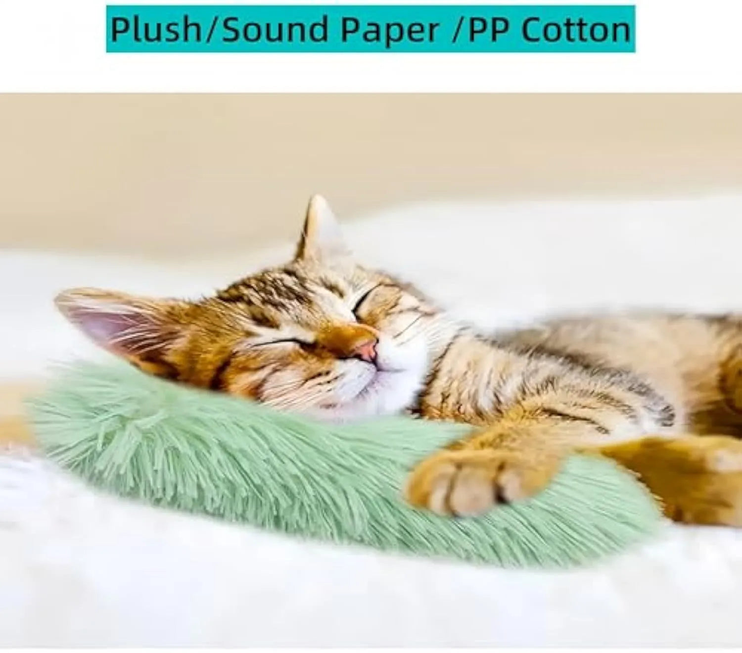 Interactive plush cat toy pillow with crinkle sound and catnip filling in assorted colours