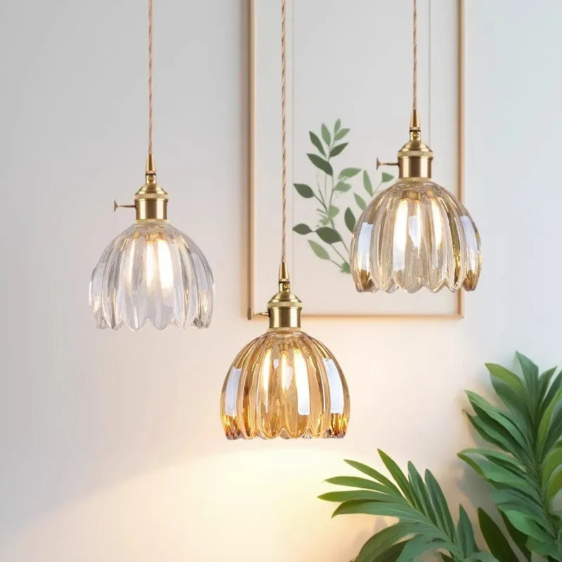 Nordic vintage style glass flower chandelier ceiling light with coloured shades
