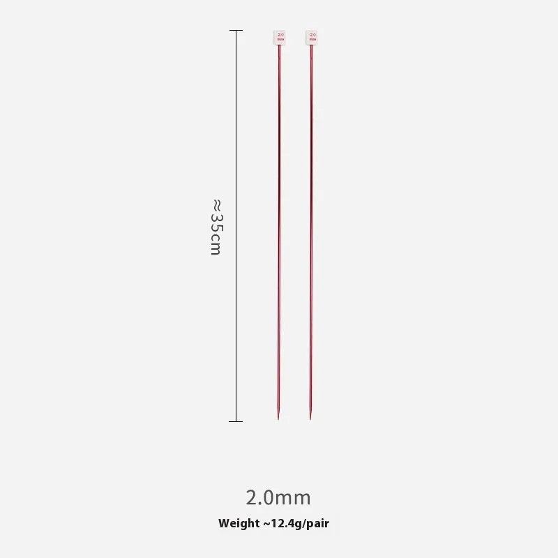 Set of lengthened crochet hooks with caps in 13 sizes from 2.0mm to 10.0mm, two hooks per size.