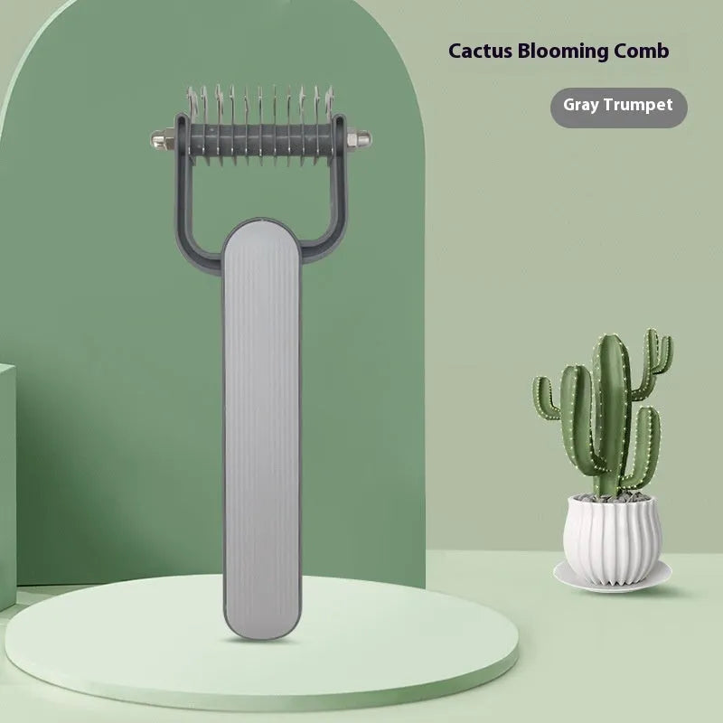 Green and grey dog hair unknotting comb with PP handle and stainless steel teeth