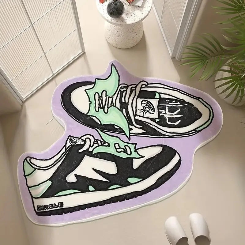 Non-slip absorbent polyester bathroom floor mat with cartoon cat design, 40x60cm