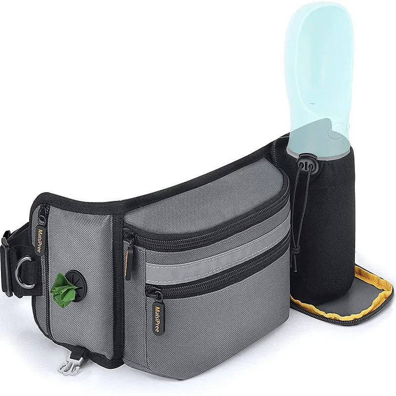 Multifunctional polyester fanny pack in black with adjustable strap for running and dog training