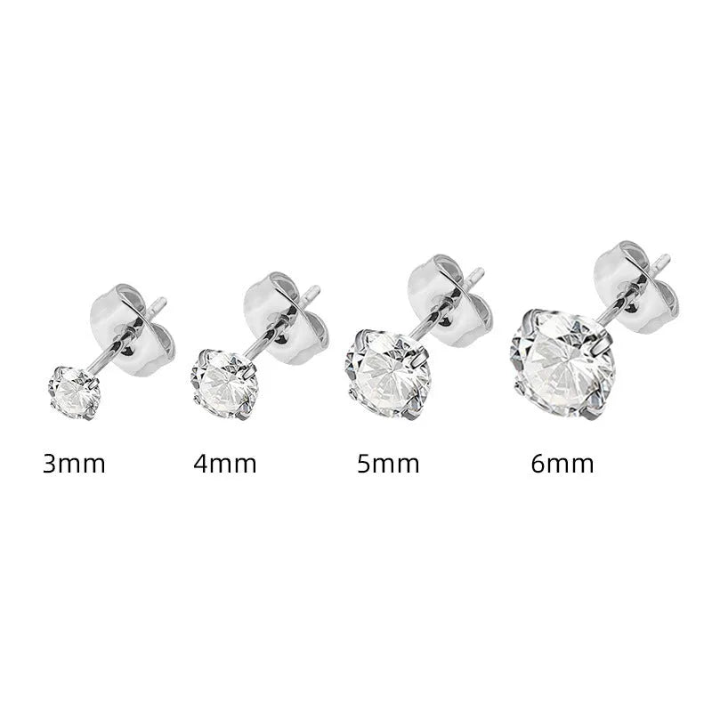 Geometric square zircon stud earrings in stainless steel with electroplated finish