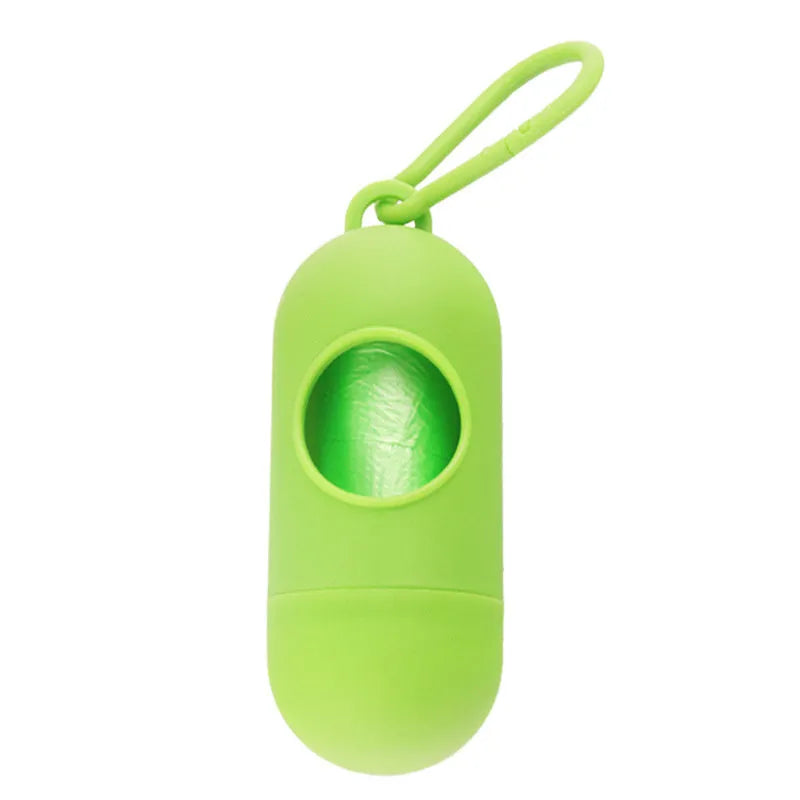 Plastic dog waste bag dispenser holder with a side hook, shown in blue colour