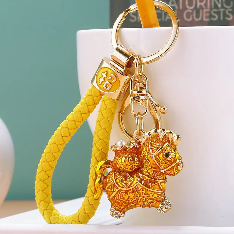 Chinese style diamond fortune car key ring in alloy with red rope, National Fashion pendant