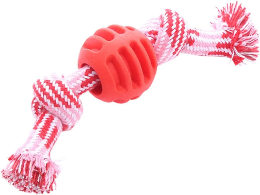 Blue dog chew toy with molar shape and attached rope for dental care.