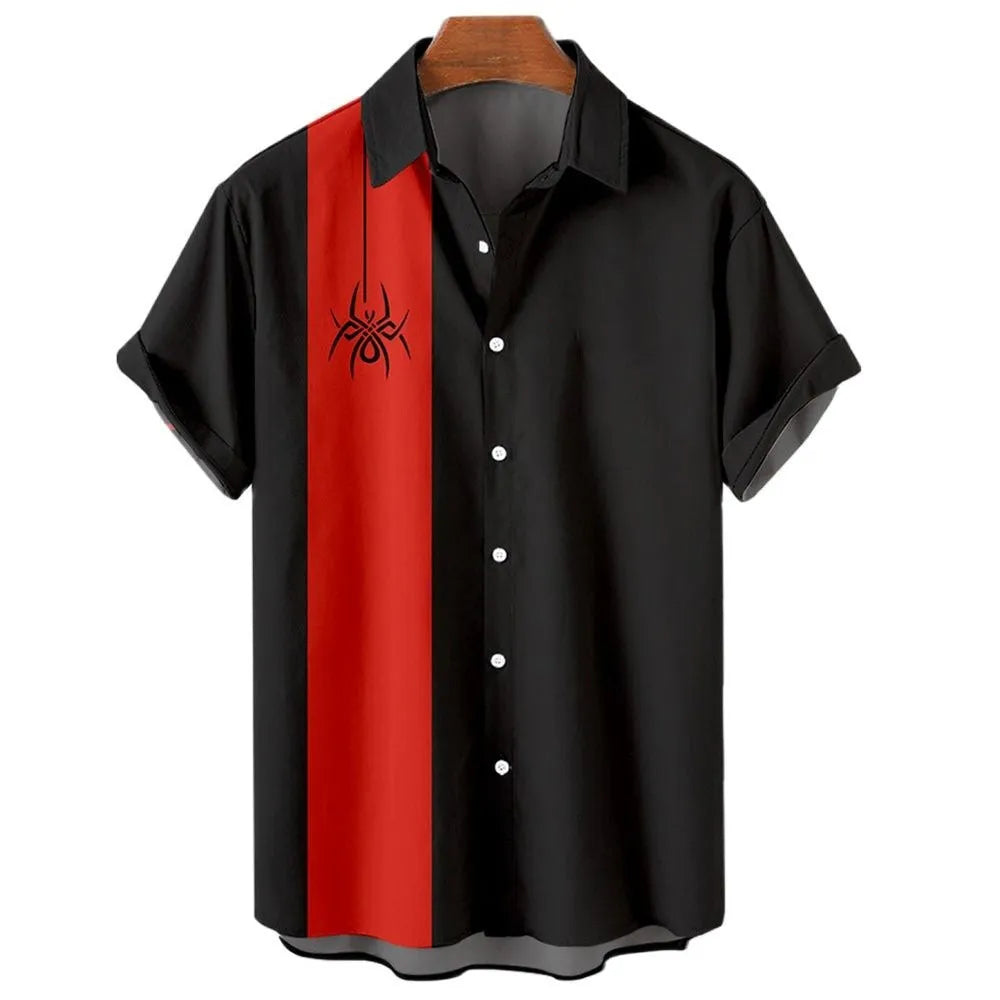 Men's striped Hawaiian shirt with button front and short sleeves in stretch elastic fabric
