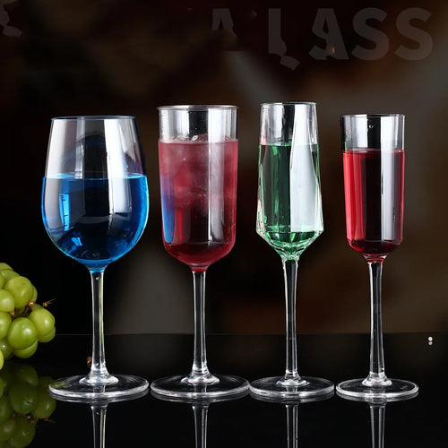 Clear acrylic wine glass with stem and bowl, shown in 550ml and 300ml sizes for party catering.