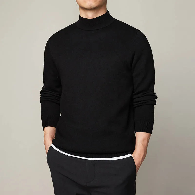 Men's mock neck sweater in vinylon fabric, loose fit, long sleeves, autumn winter basic style in camel colour