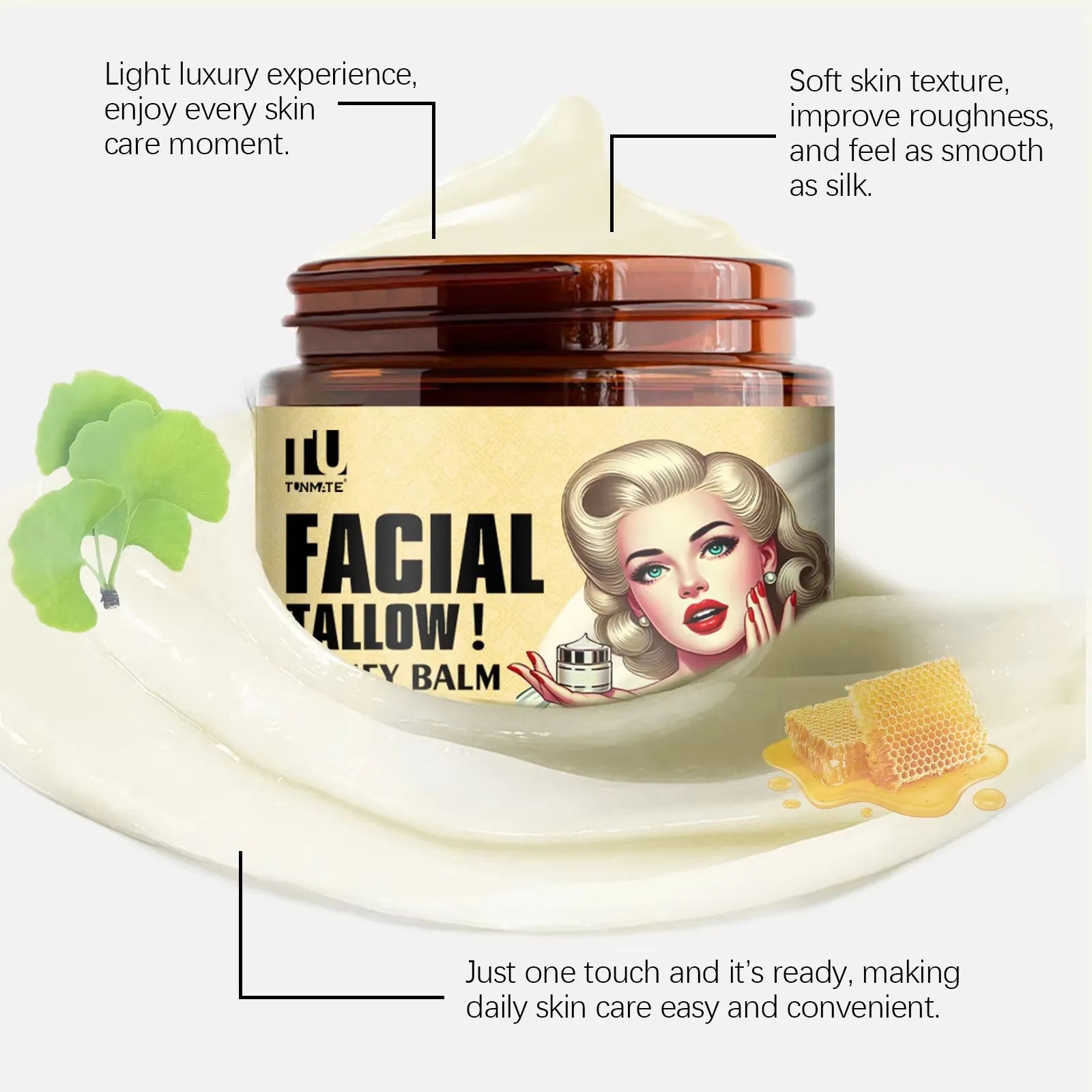 Beef tallow skincare balm in a 120g container, whipped grass fed tallow moisturiser for face and body