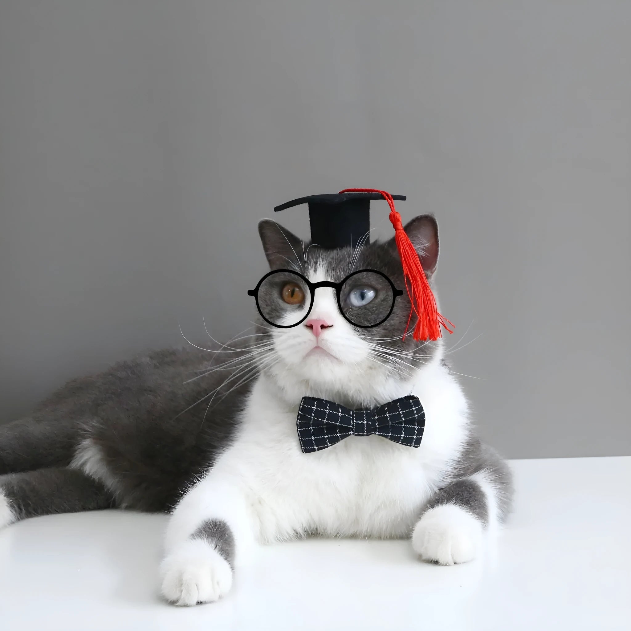 Doctor's Degree hair band and bow tie set for pets in wool felt with elastic hair band