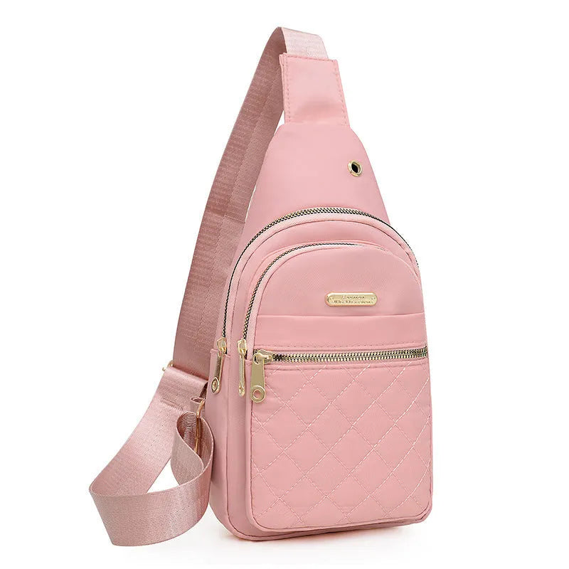 Oxford cloth crossbody sports chest bag in multiple colour options including dark blue, black, red, purple, and pink
