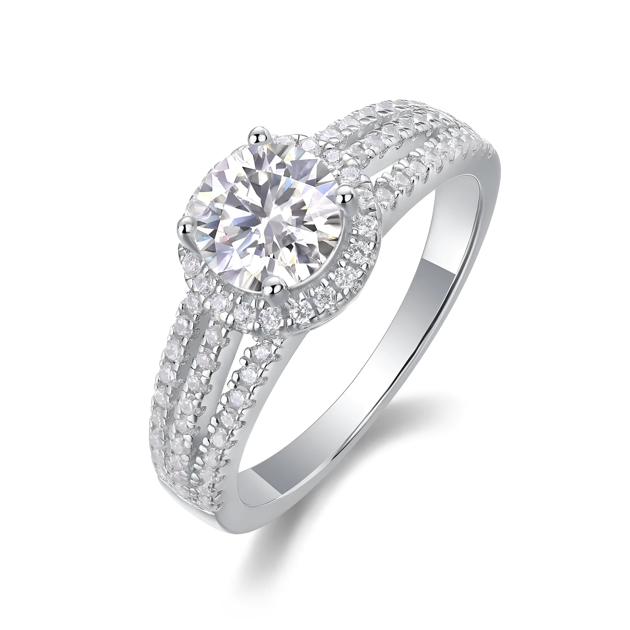 Looking Back 1 carat moissanite wedding ring set in platinum plated S925 silver with gift box