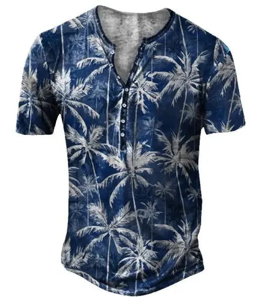 Men's simple lapel button short sleeve sport shirt in polyester fabric on a model.