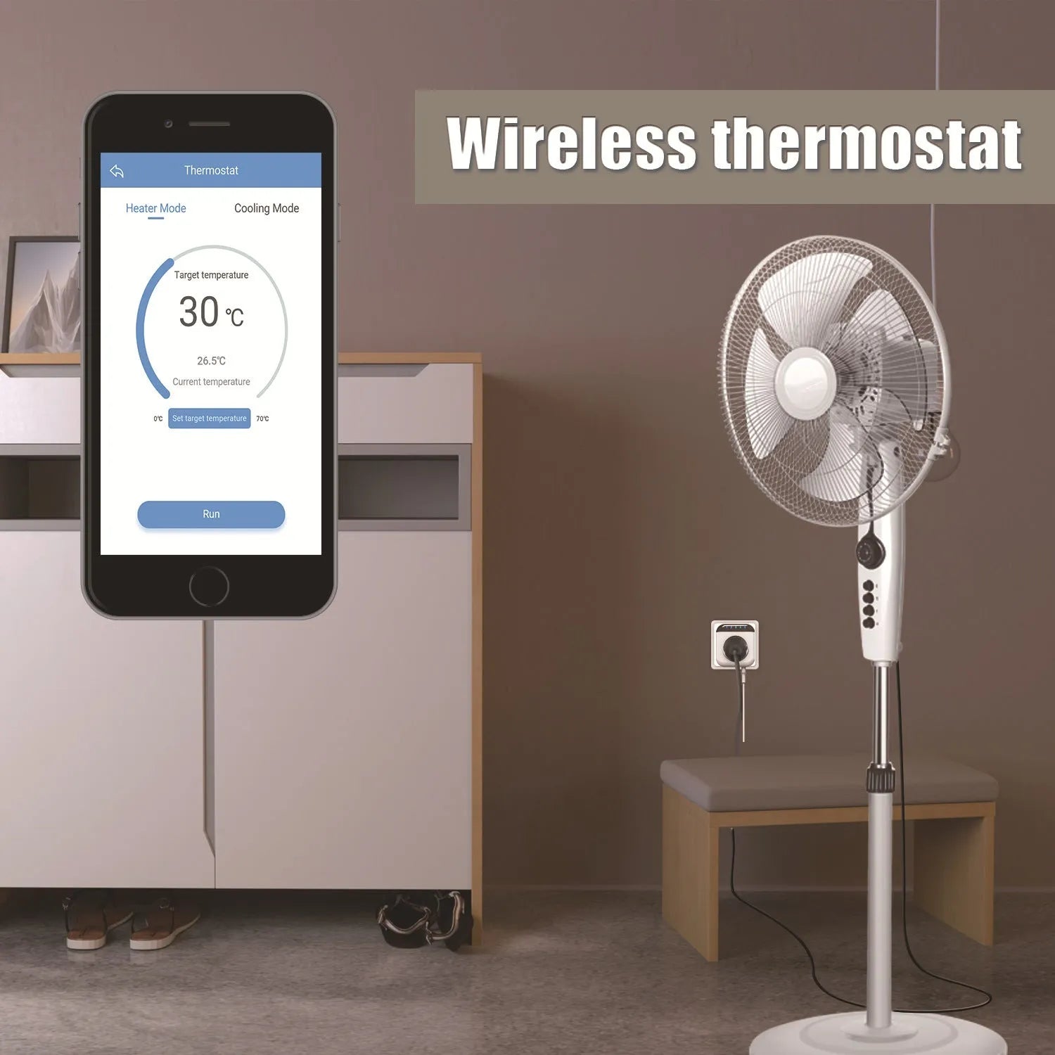 White Tuya smart temperature control switch socket for US outlets with a temperature sensor probe.
