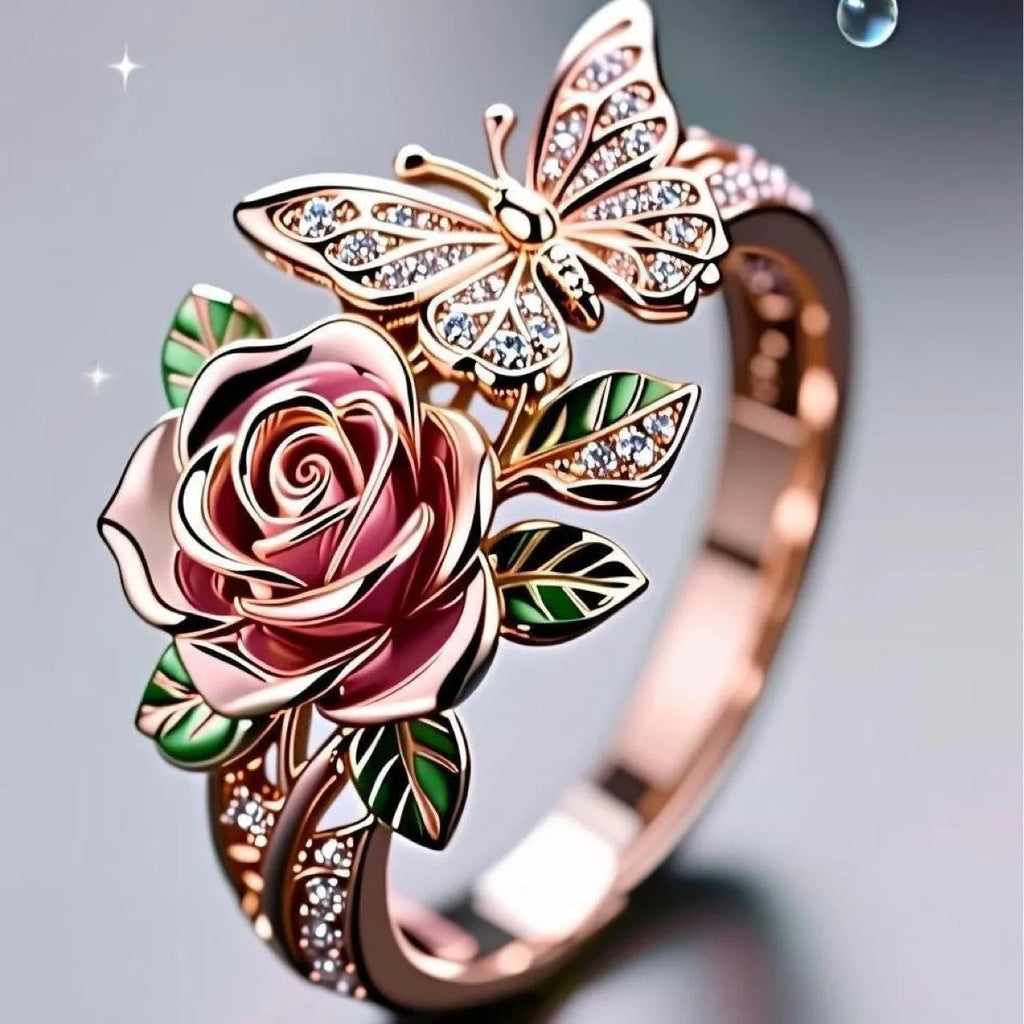 Colourful adjustable butterfly ring with dripping oil patterns and fairy style design