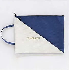 Blue Oxford cloth double-layer zipper document storage bag for A4 papers and test organisation.