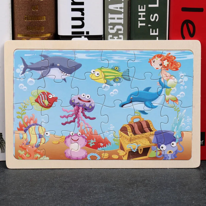 24-piece wooden jigsaw puzzle showing mermaid design, 22.5x15cm plane puzzle for toddlers