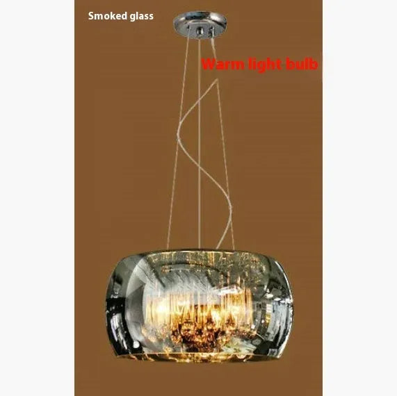 Modern minimalist LED chandelier with smoky gray glass cover, 400mm size, for living room