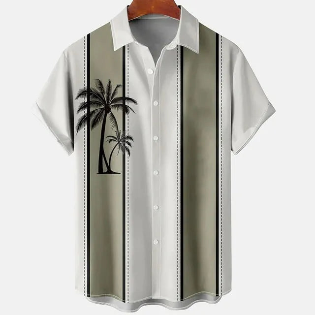 Men's slim fit casual shirt with 3D floral print on lightweight polyester fabric